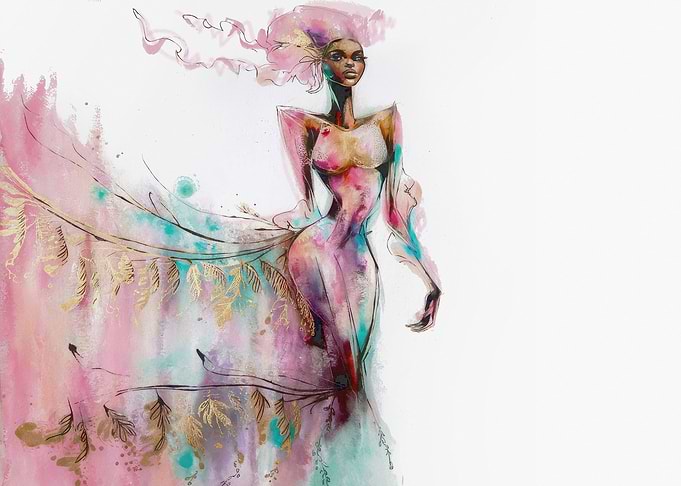 Watercolor Woman in Pink