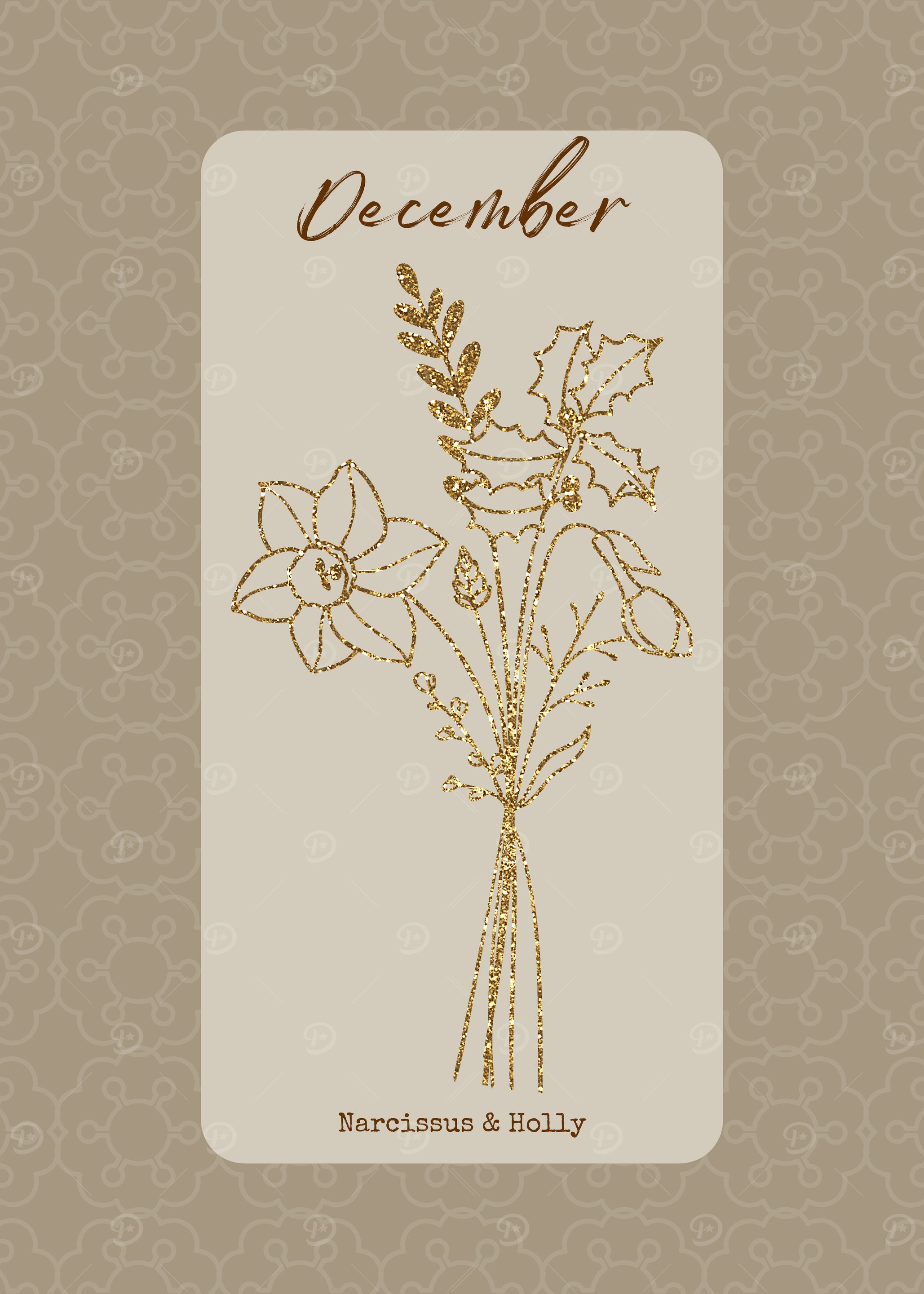 December Birth Month Flower Narcissus and Holly