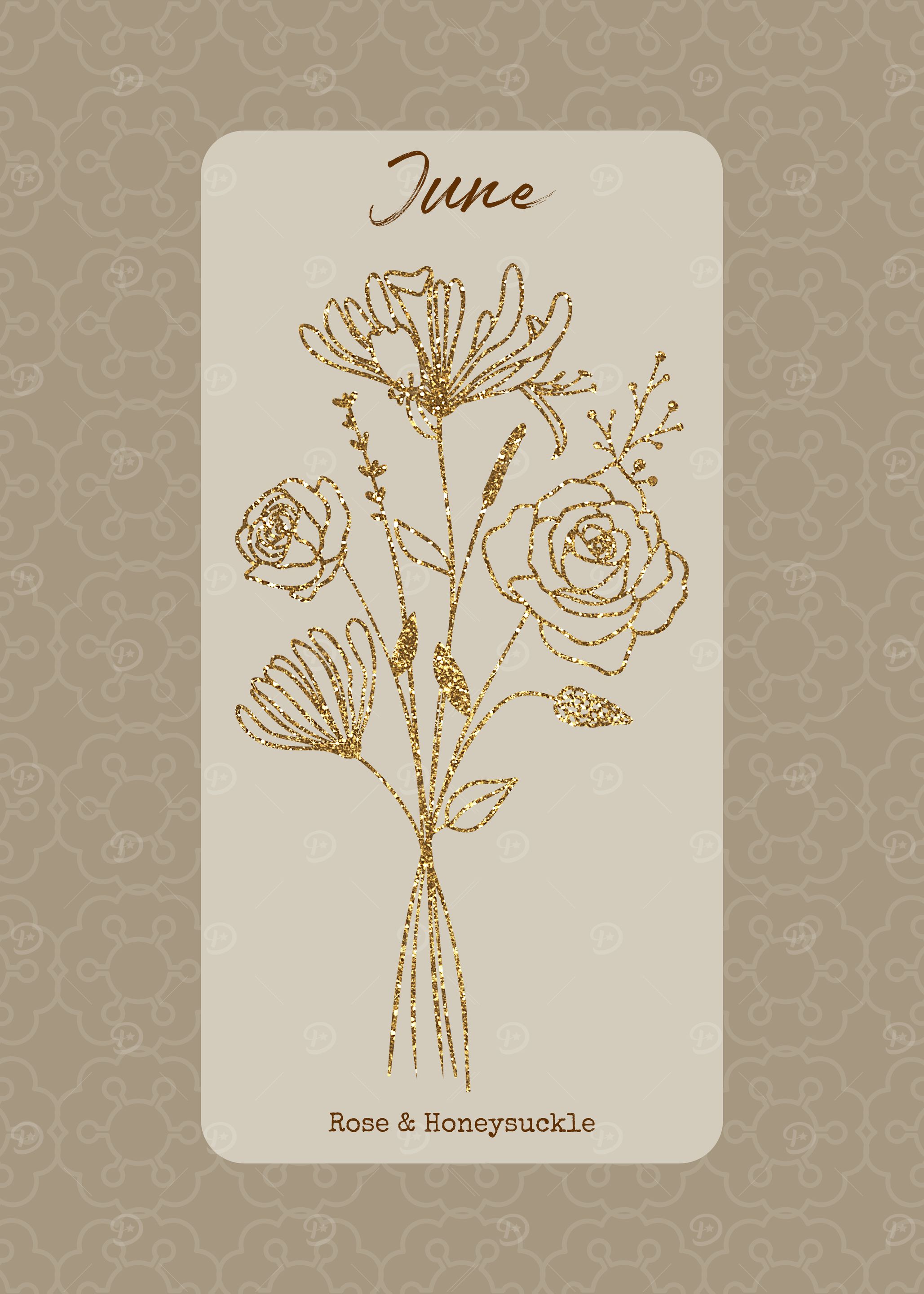 June Birth Month Flower Rose and Honeysuckle