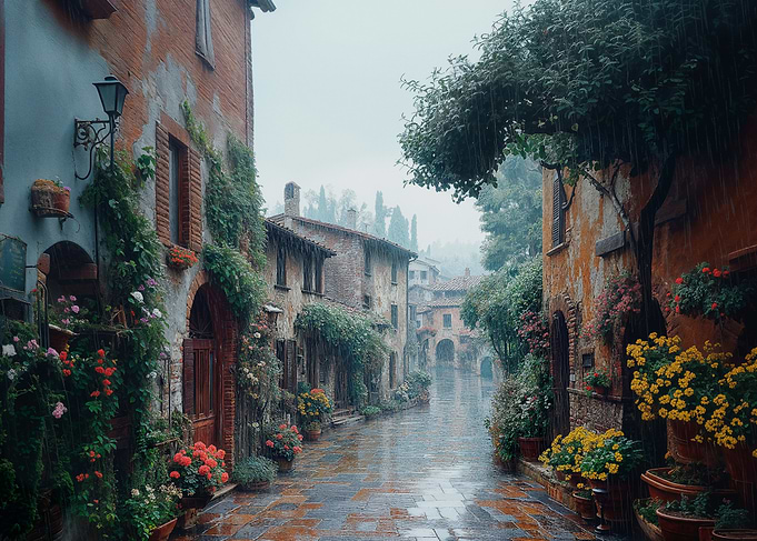 Rainy Italian Alleyway