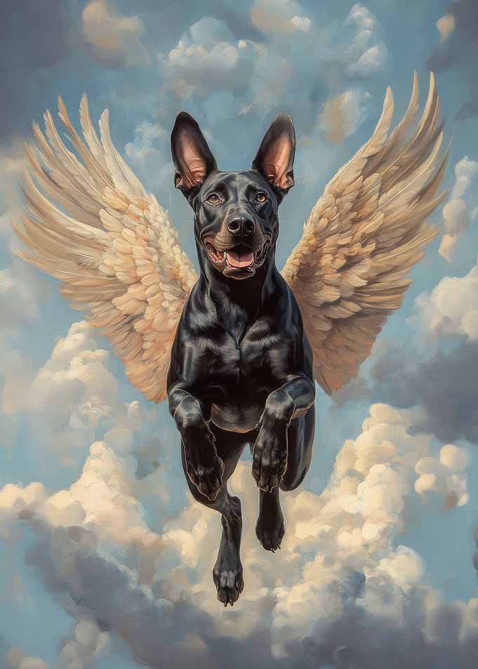Doberman with Angel Wings | Pet Loss Memorial Poster | Dog with Wings