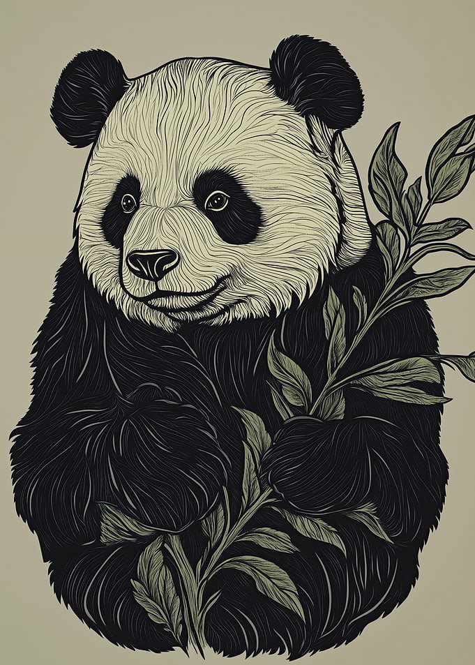 Smiling Panda with Leaves