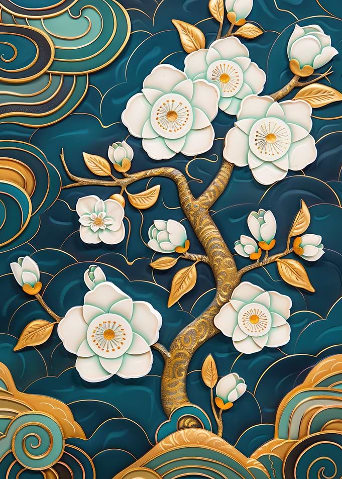 Gold & White 3D Flowers