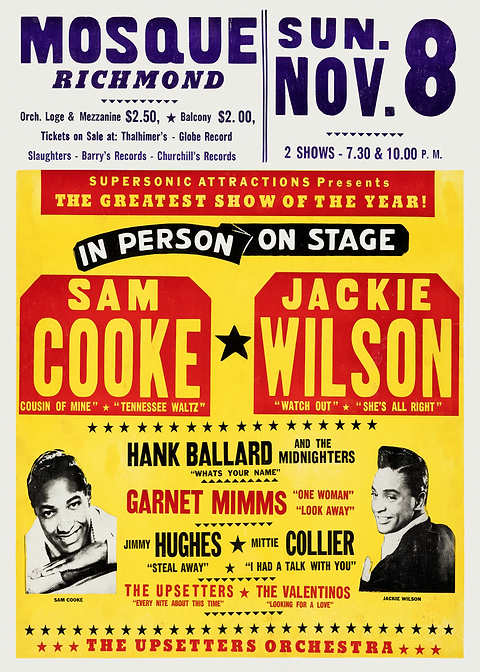 Sam Cooke & Jackie Wilson Concert Poster — retro concert bill printed on metal
