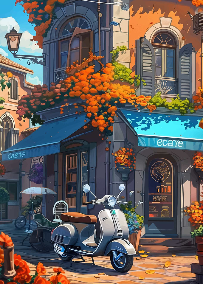 Italian Cafe with Scooter