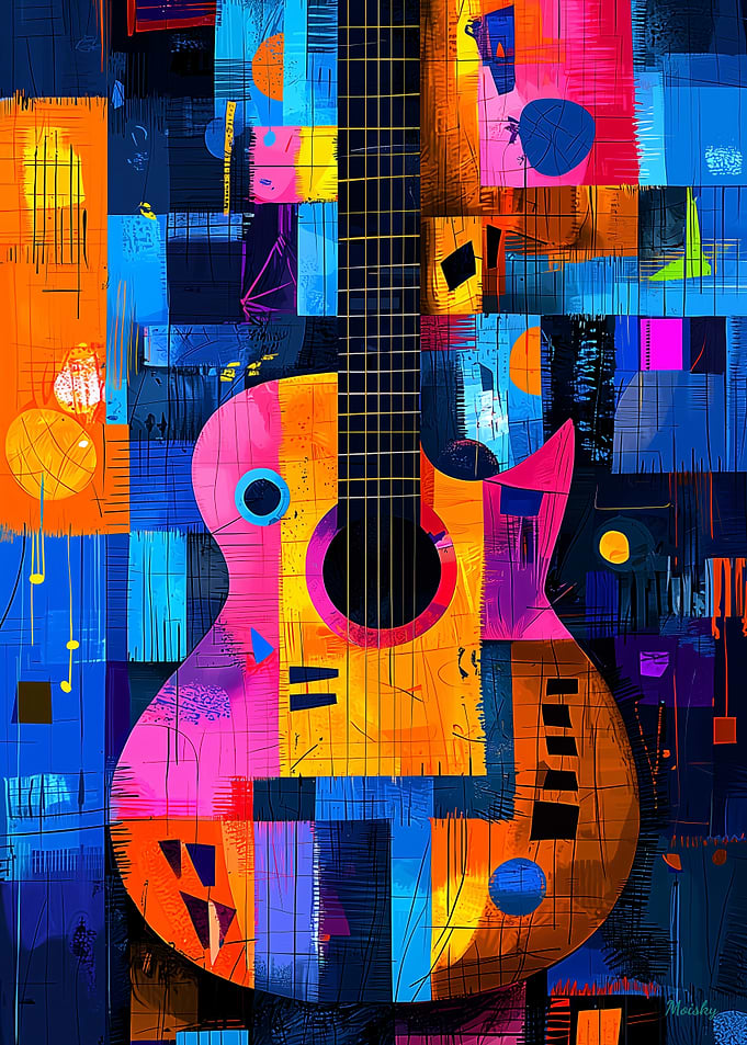 Expressionist Geometry Guitar – Vibrant Abstract Music Art