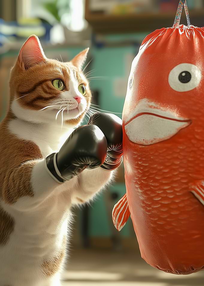 Cat Boxing Fish Punching Bag