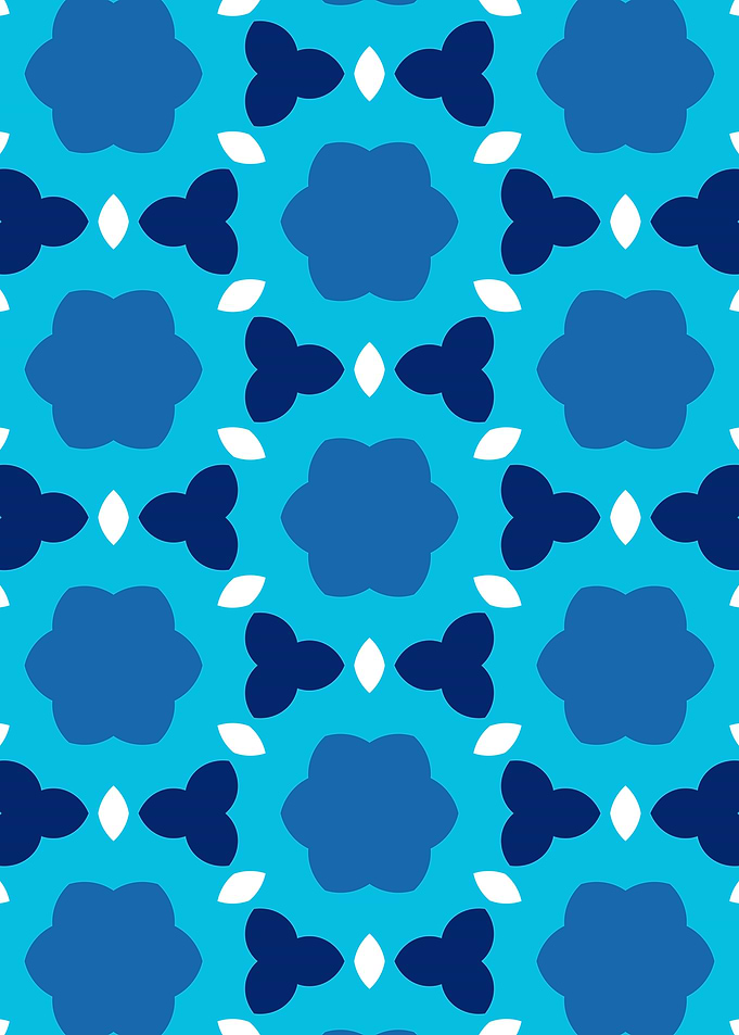 Abstract Blue and White Hexagon Petal Pattern