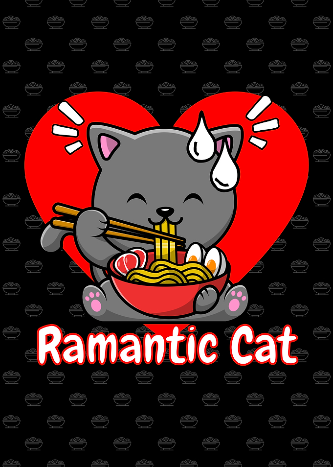 Romantic Cat Eating Ramen