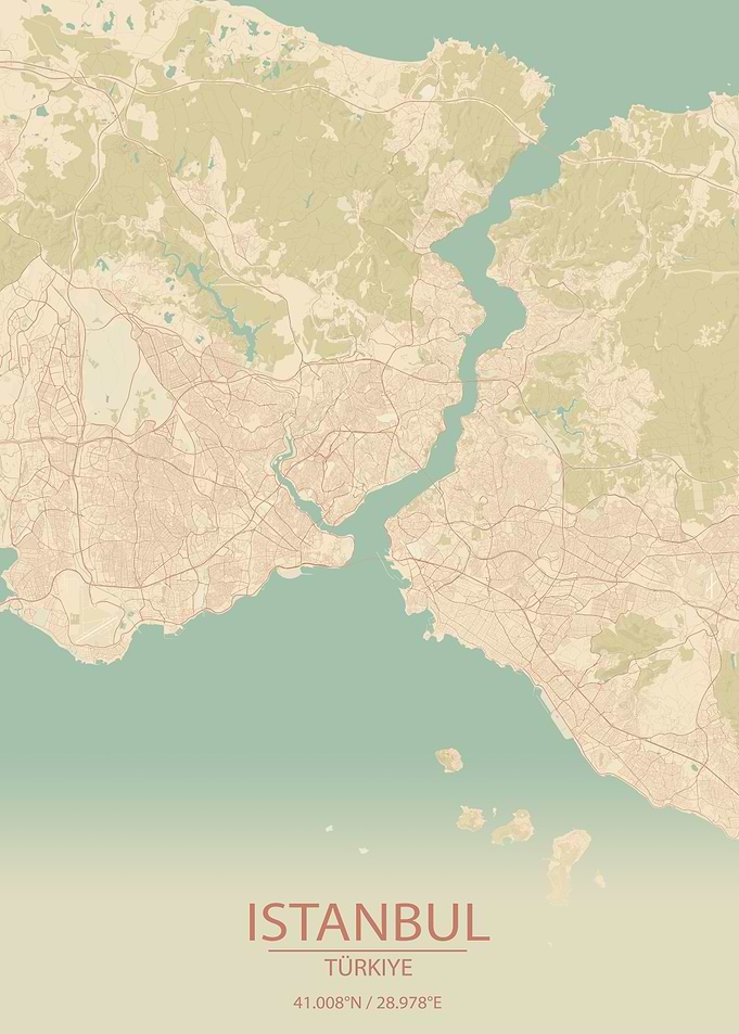 Istanbul Türkiye Vintage Style City Map