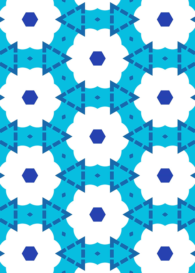 Hexagonal Dots and Clouds in Blue and White