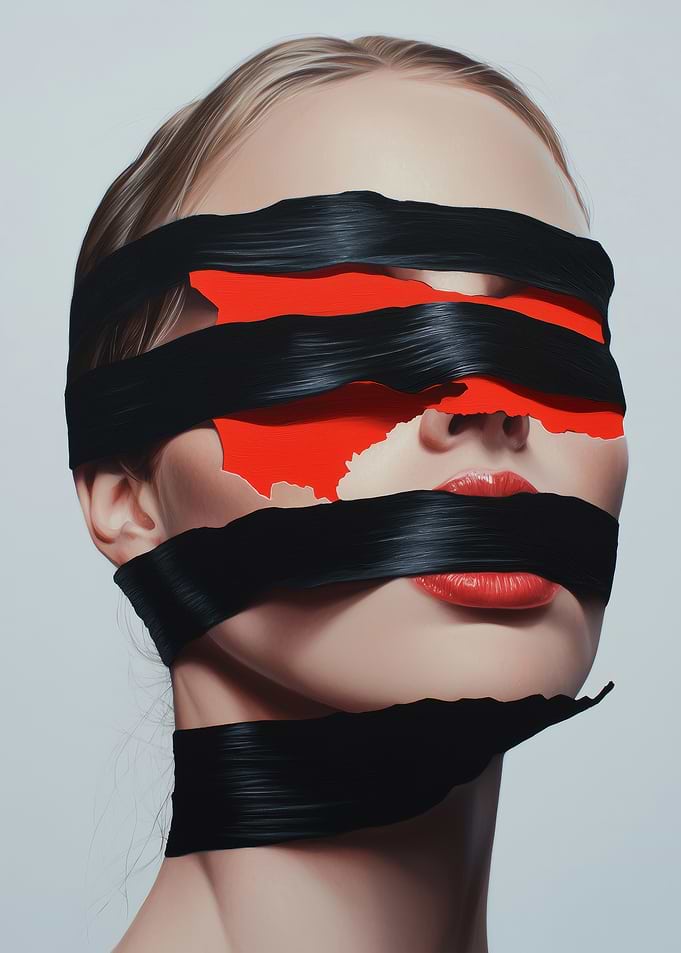 Woman's Face with Black Stripes