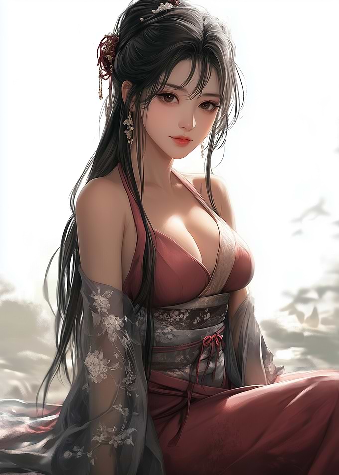 Anime Girl in Red Kimono