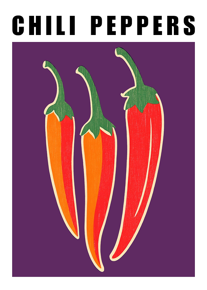 Chili Peppers Illustration Kitchen Wall Art