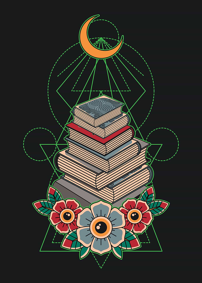 Book Stack with Moon