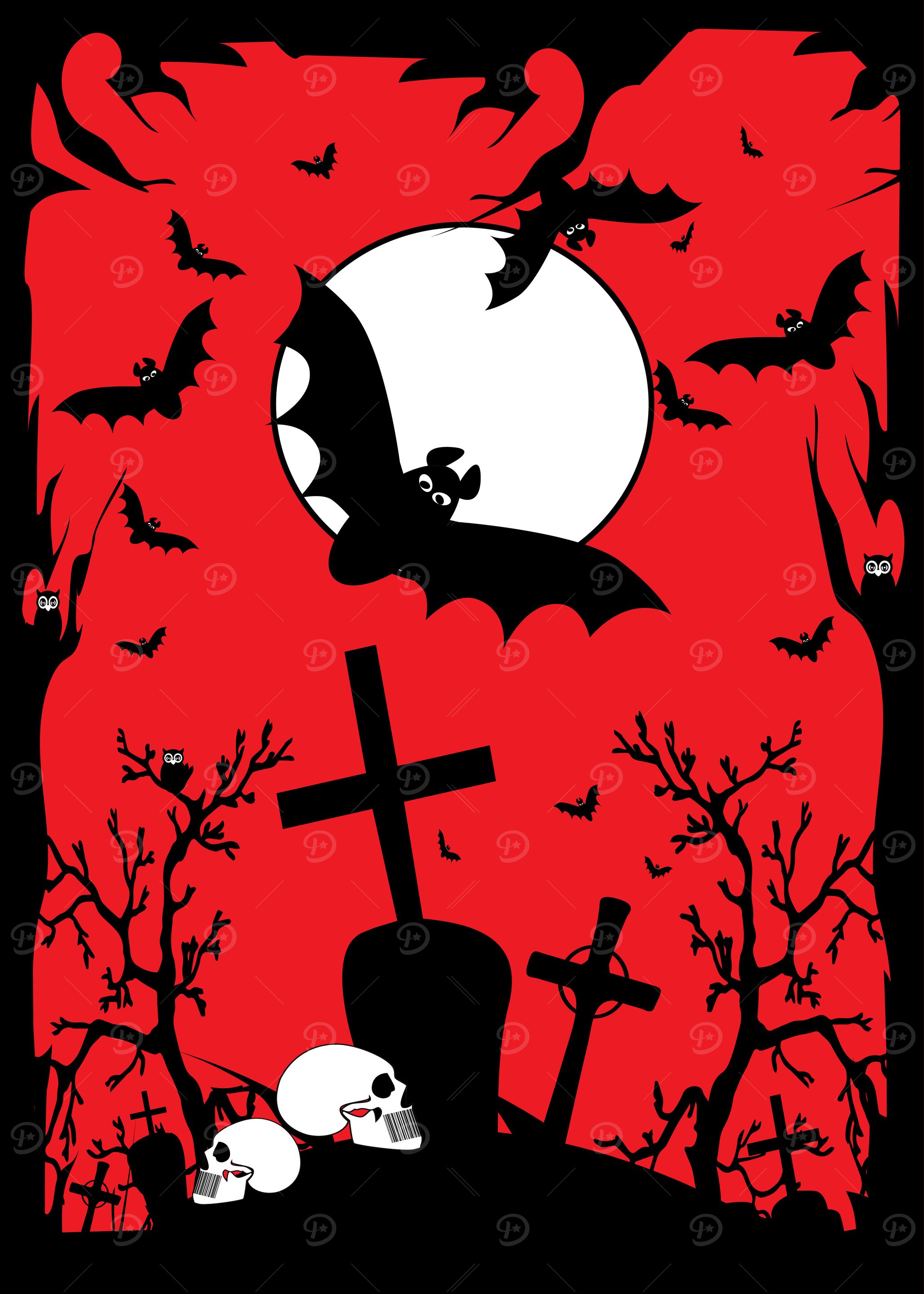 Halloween Graveyard Bats
