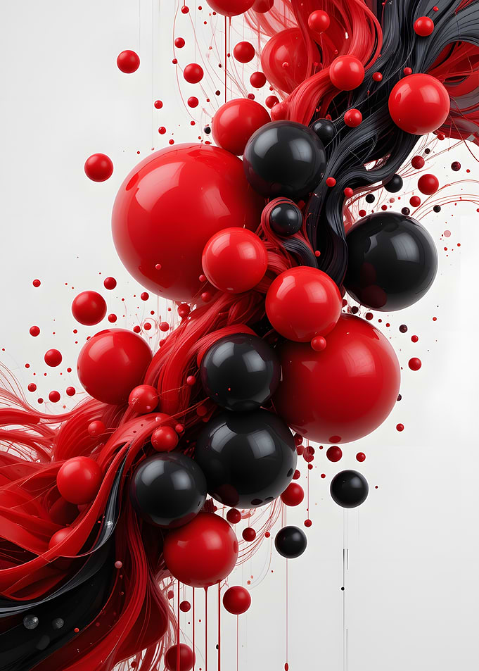 Abstract Red and Black Spheres