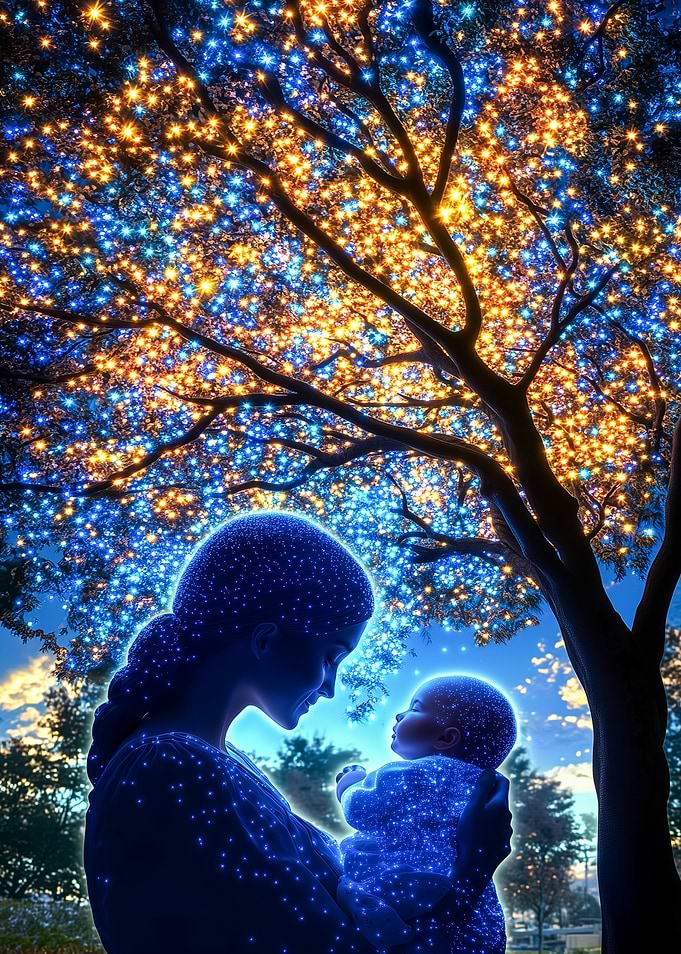 Mother and Child Under Starry Tree