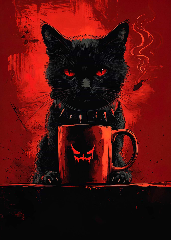 Black Cat with Red Eyes