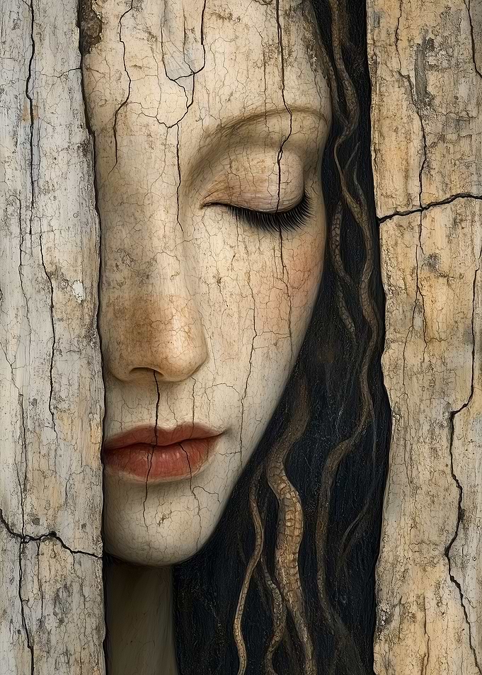 Woman's Face in Wood