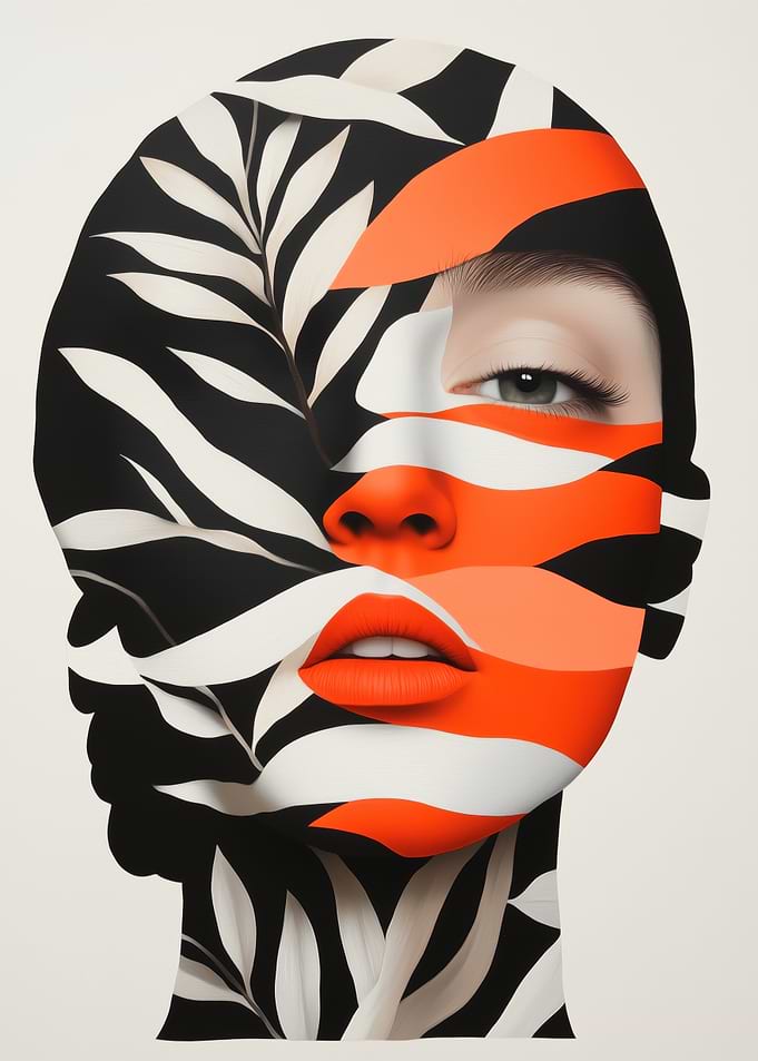 Abstract Face with Floral Pattern