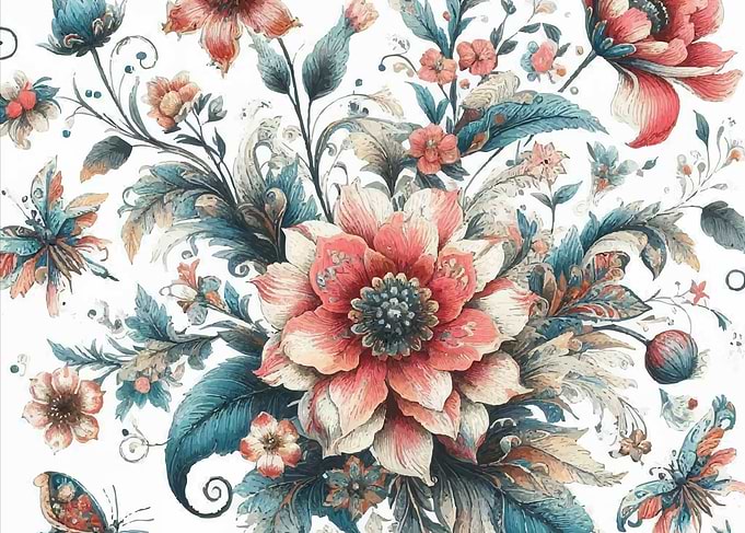 Floral Bouquet with Butterflies
