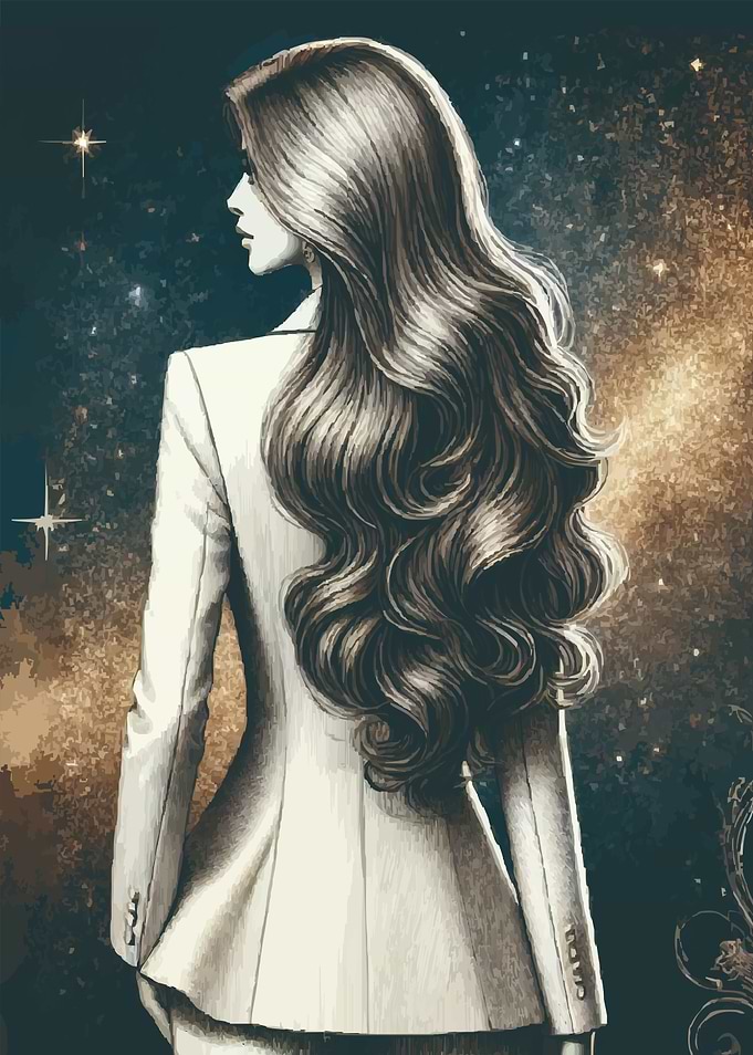 Woman with Long Hair in Space