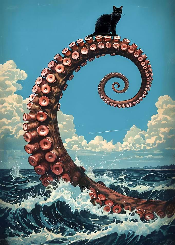 Black Cat on Octopus Tentacle