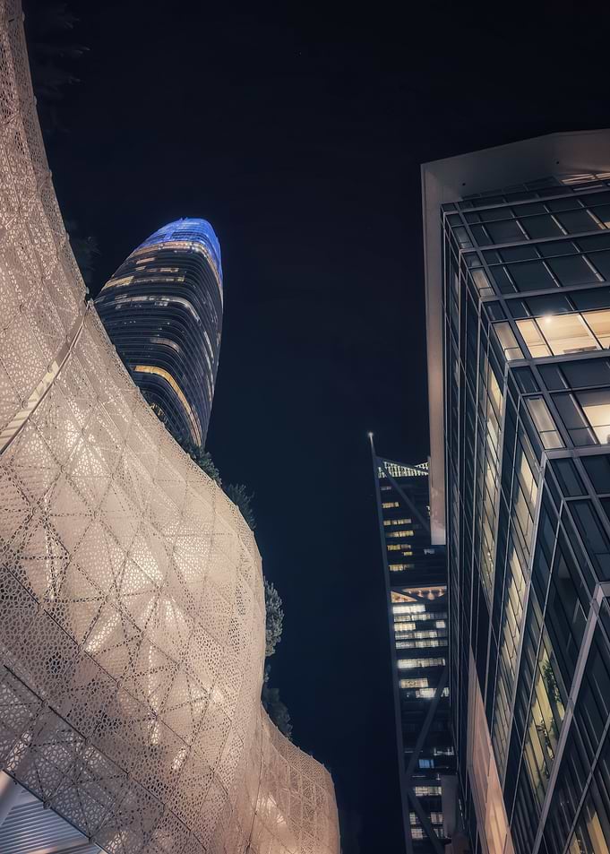 Nighttime Cityscape with Skyscrapers