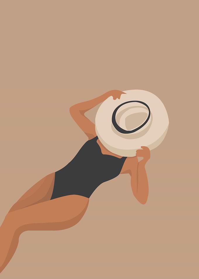 Woman in Swimsuit and Hat