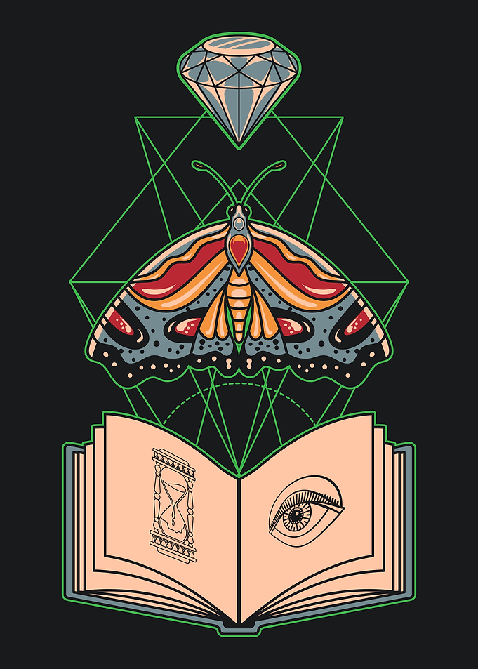 Moth, Diamond, and Book