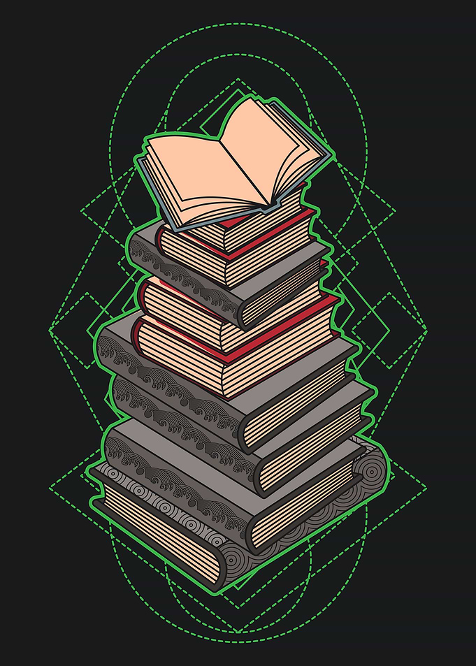 Stack of Books with Geometric Design