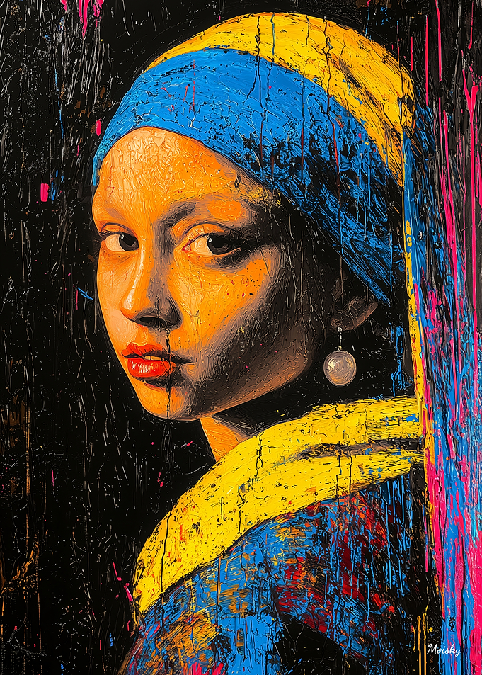 Expressionist Girl with a Pearl Earring – Bold Contemporary Art Reinterpretation