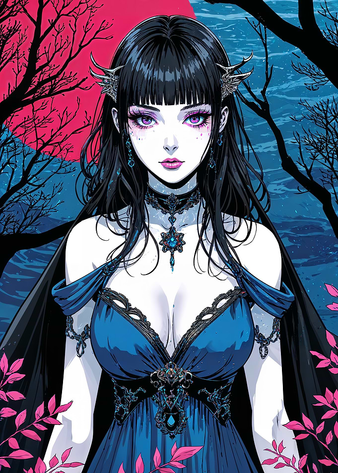 Anime Woman in Blue Dress