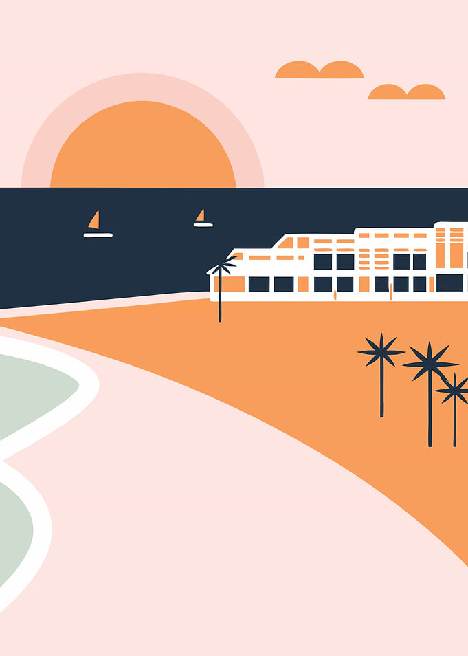 Retro Coastal Sunset in Pastels
