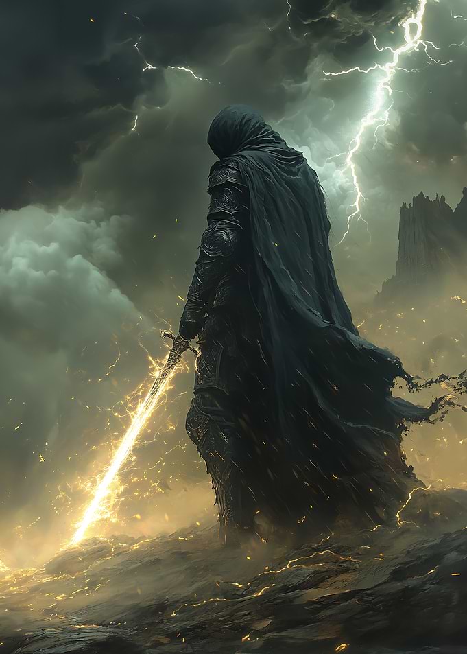 Dark Knight with Glowing Sword