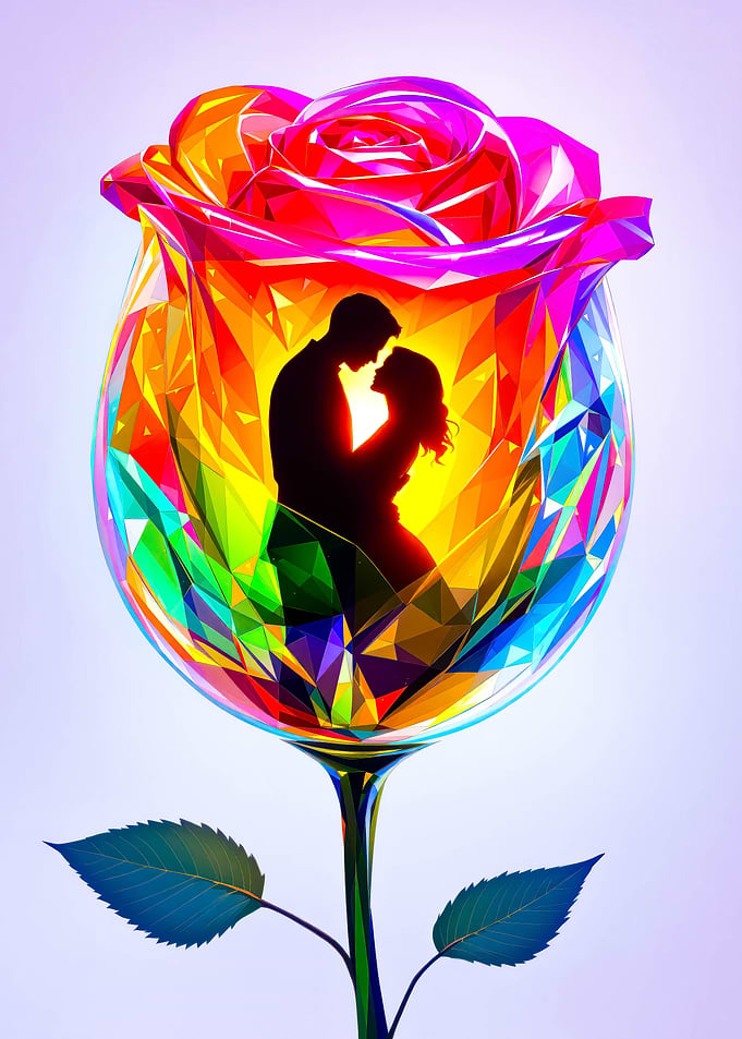 Silhouette Couple in Rose