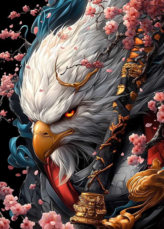 Eagle Samurai with Cherry Blossoms