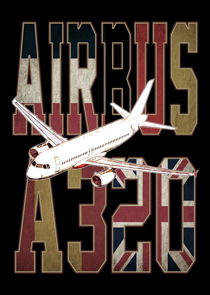 Airbus a320 Jetliner Aircraft with Consortium Countries Vintage Flags of France, Germany, Spain and United Kingdom