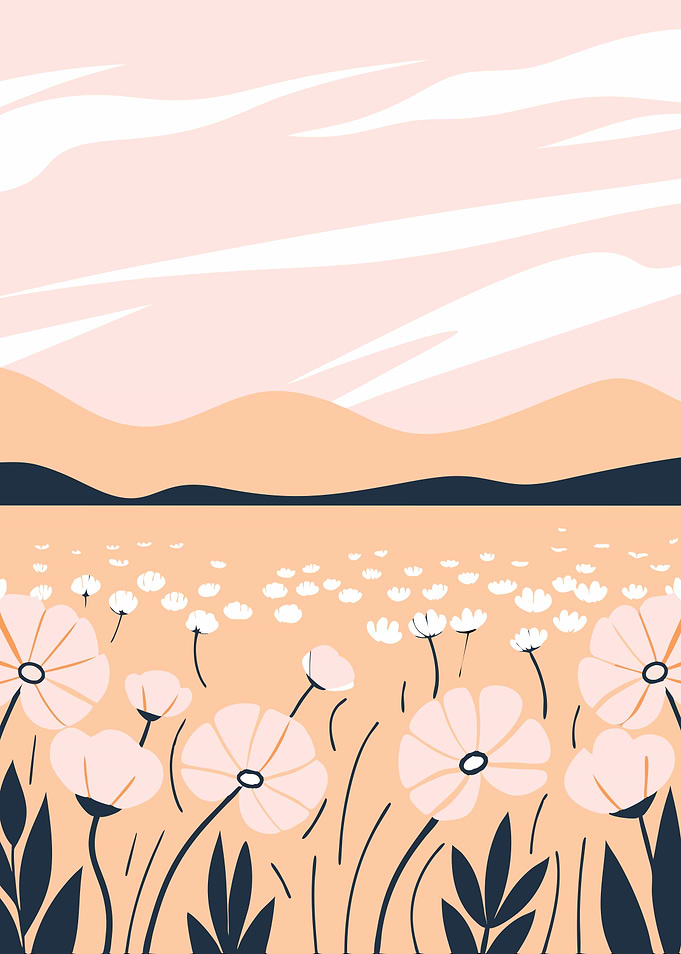 Pastel Pink Flower Field Sunset