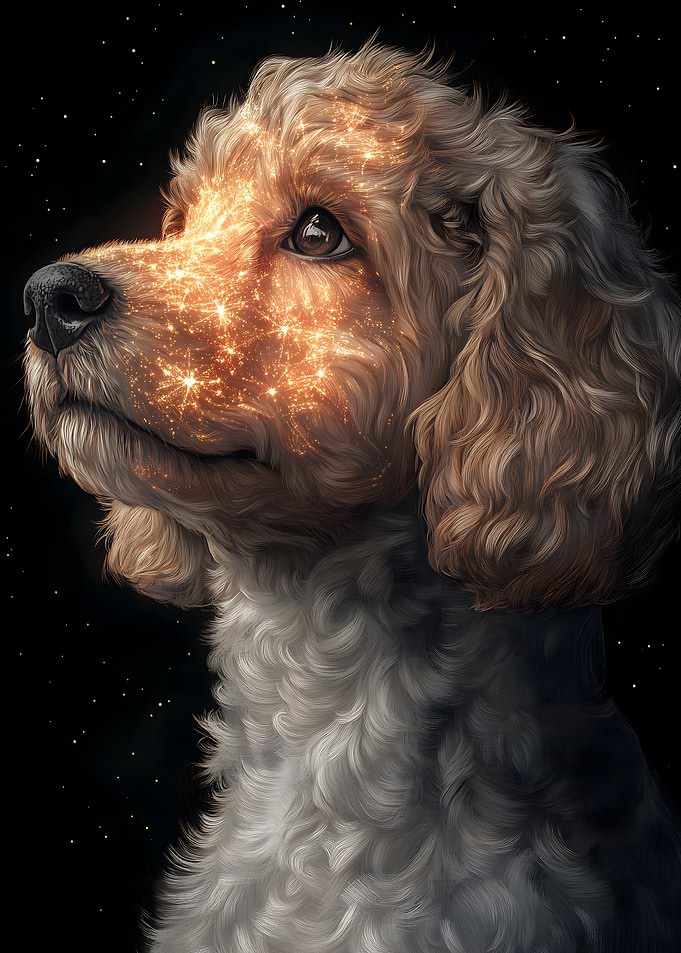 Goldendoodle Dog with Starry Fur
