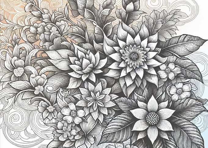 Floral Ink Drawing