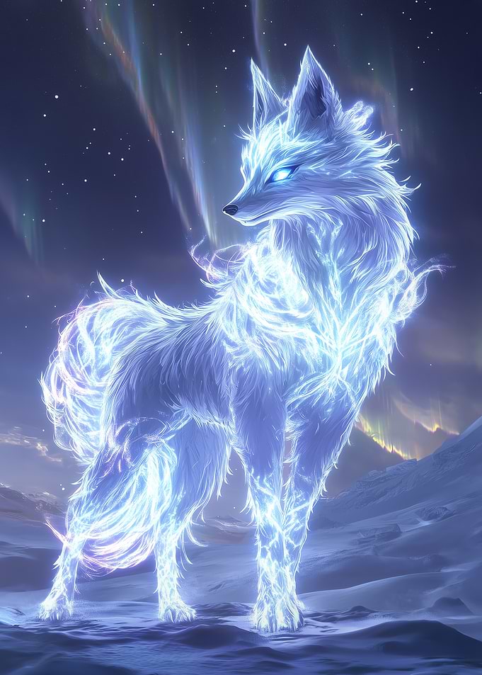 Arctic Wolf with Aurora Borealis