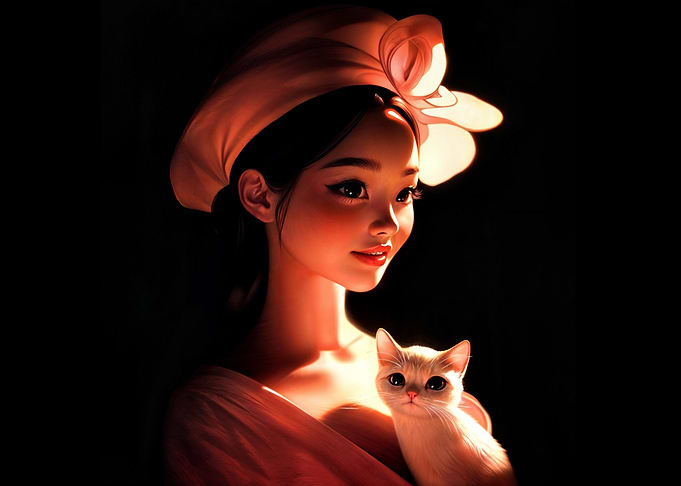 Anime Girl with Cat