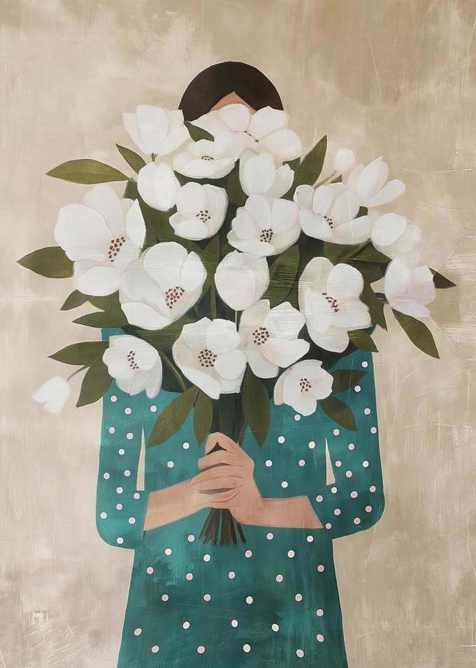 Woman Holding White Flowers