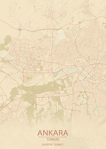 Ankara Türkiye Vintage Style City Map