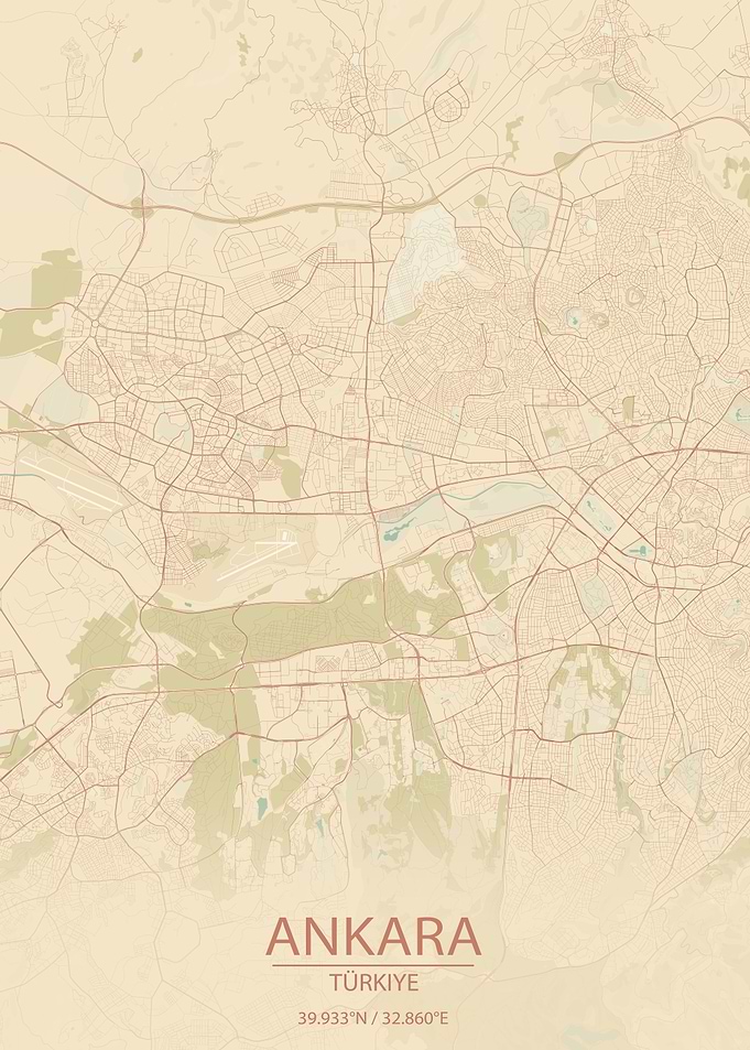 Ankara Türkiye Vintage Style City Map