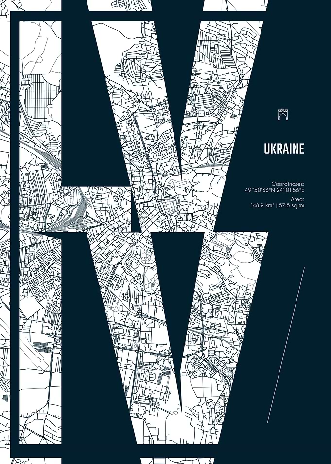 Lviv Ukraine Map Typography