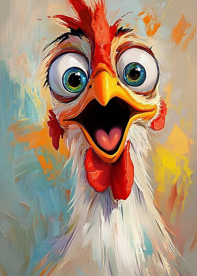 Funny Chicken Oil Painting