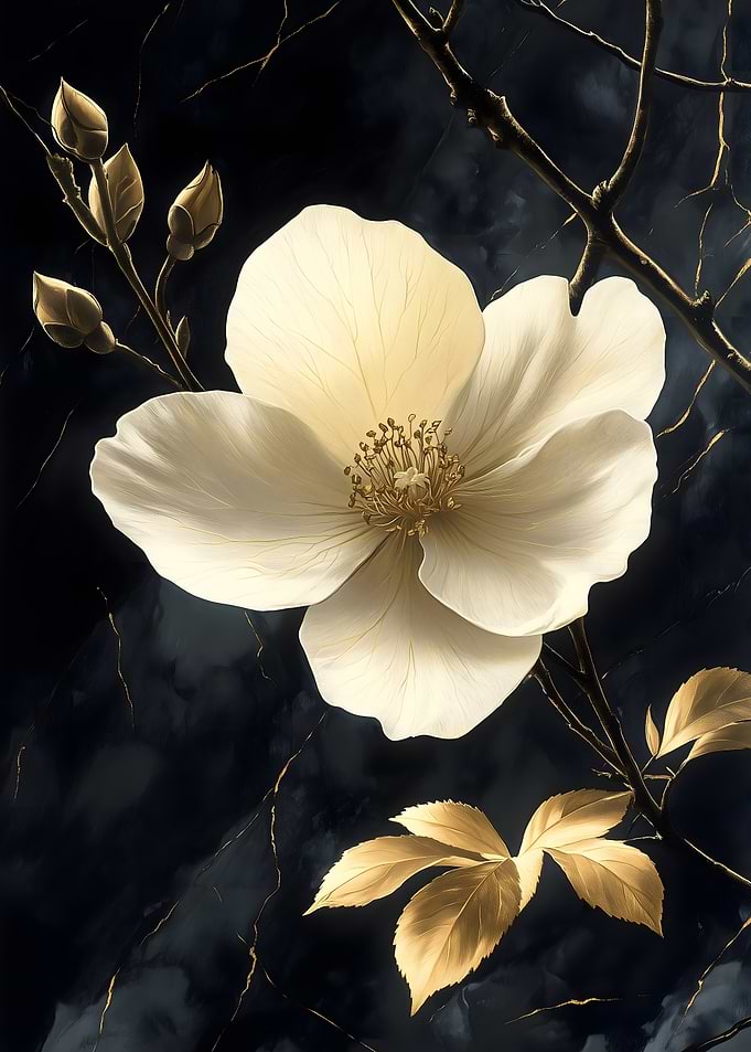 Golden Rose Bloom Japanese Landscape